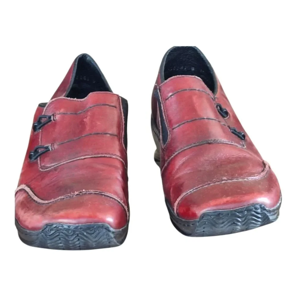 Rieker Celia Antistress Comfort Leather Burgundy Red Slip-On Loafer Flats US 8